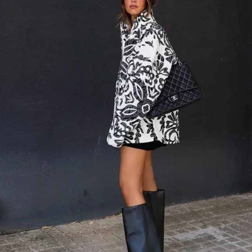 Zara QUILTED PRINTED JACKET. Ecru/Black. Size S. New with Tags. - Picture 5 of 12